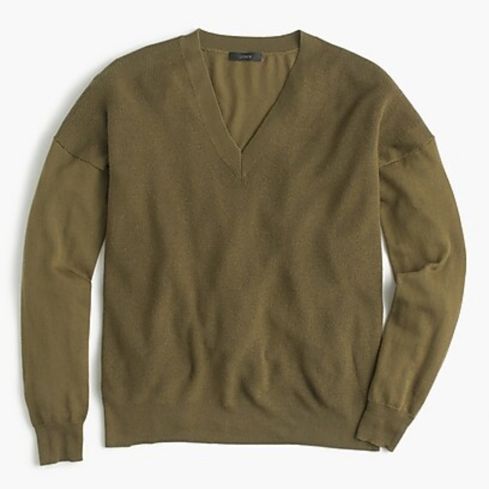 J. Crew V-Neck Sweater Merino Wool-Cotton Moss Sm